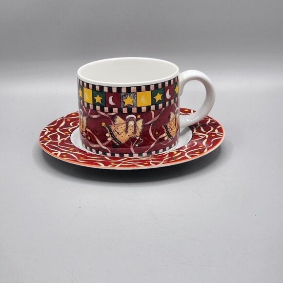 Sakura Indonesia Stoneware Gathering of Angels Debbie Mumm 1997 Mug Saucer - Picture 1 of 9